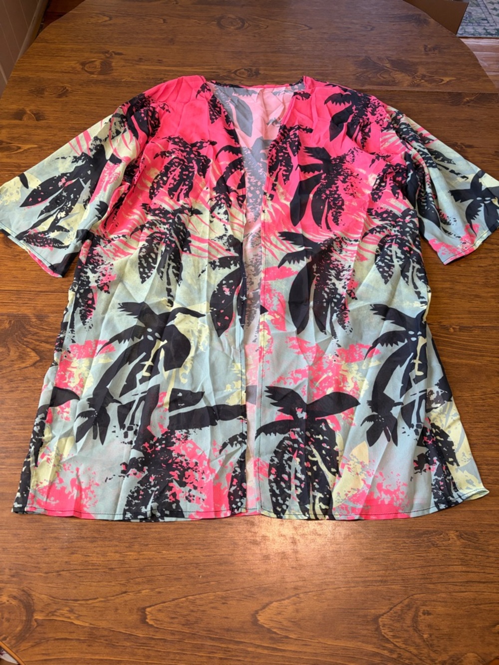 Bright Palm tree Print coverup or kimono in Green with Pink Accents for beach